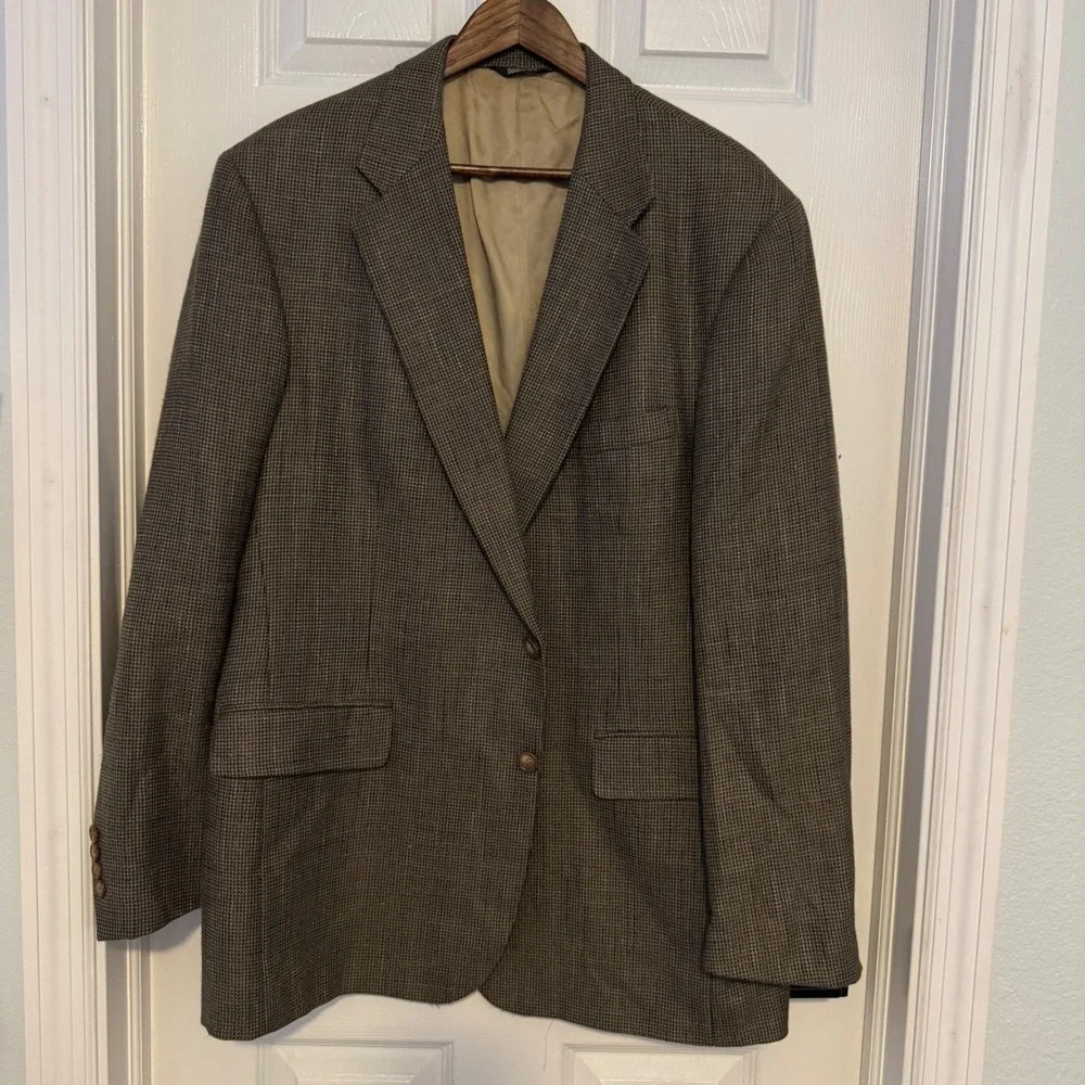 Chaps Ralph Lauren Mens Brown Micro Houndstooth Two Button Blazer Sport Coat
